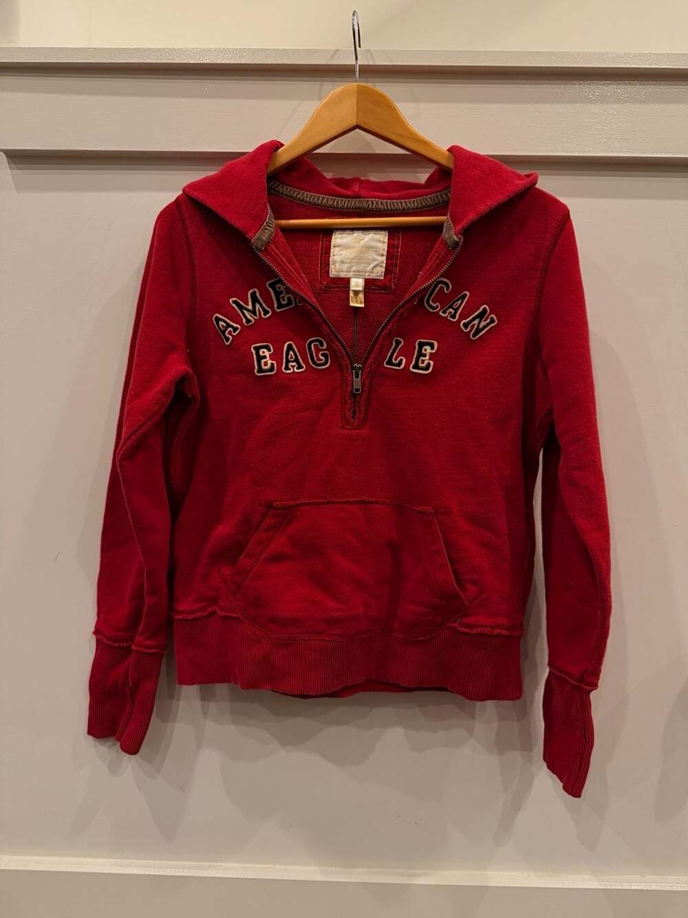 Y2K American Eagle Red Quarter-Zip Hoodie